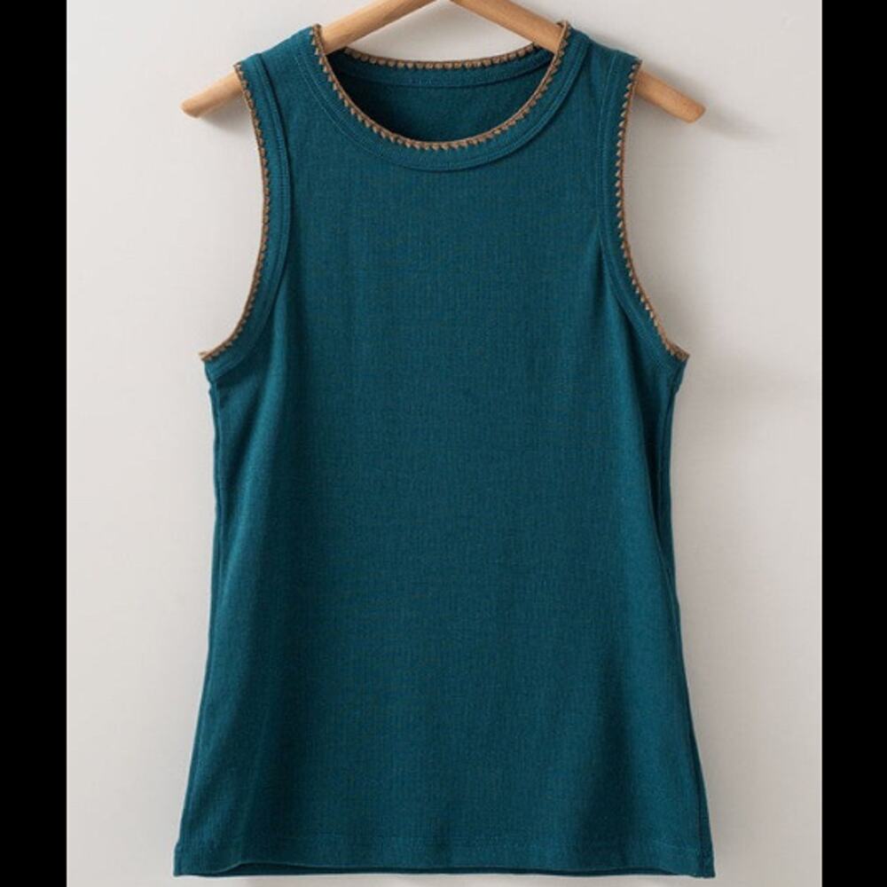 NWOT Dark Teal Stiched Tank Top, Womens Size Medium